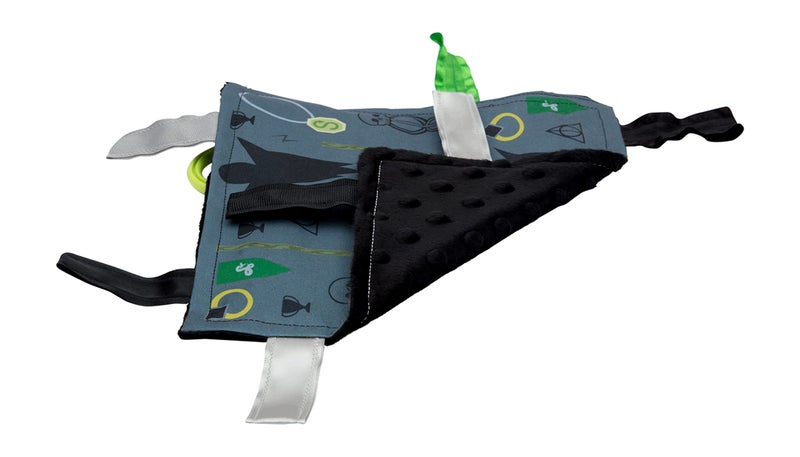 The Learning Lovey Baby Sensory Crinkle & Teething Square Lovey Toy with Closed Ribbon Tags for Increased Stimulation: 8"X8" (Dark Magic) - Image 2